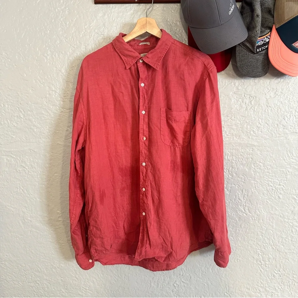 Washed linen shirt with point collar Seasoned Red
